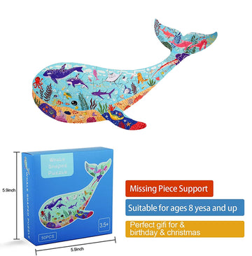 Kids Puzzles For Ages 4-8,8-10, 50 Pieces Whale Jigsaw Puzzles For Childrens, Kids Learning Educational Toys, Puzzles Games For Boys Girls Ages 4-8, 5, 6, 7, 8-10 Year Olds Christmas Birthday Gifts