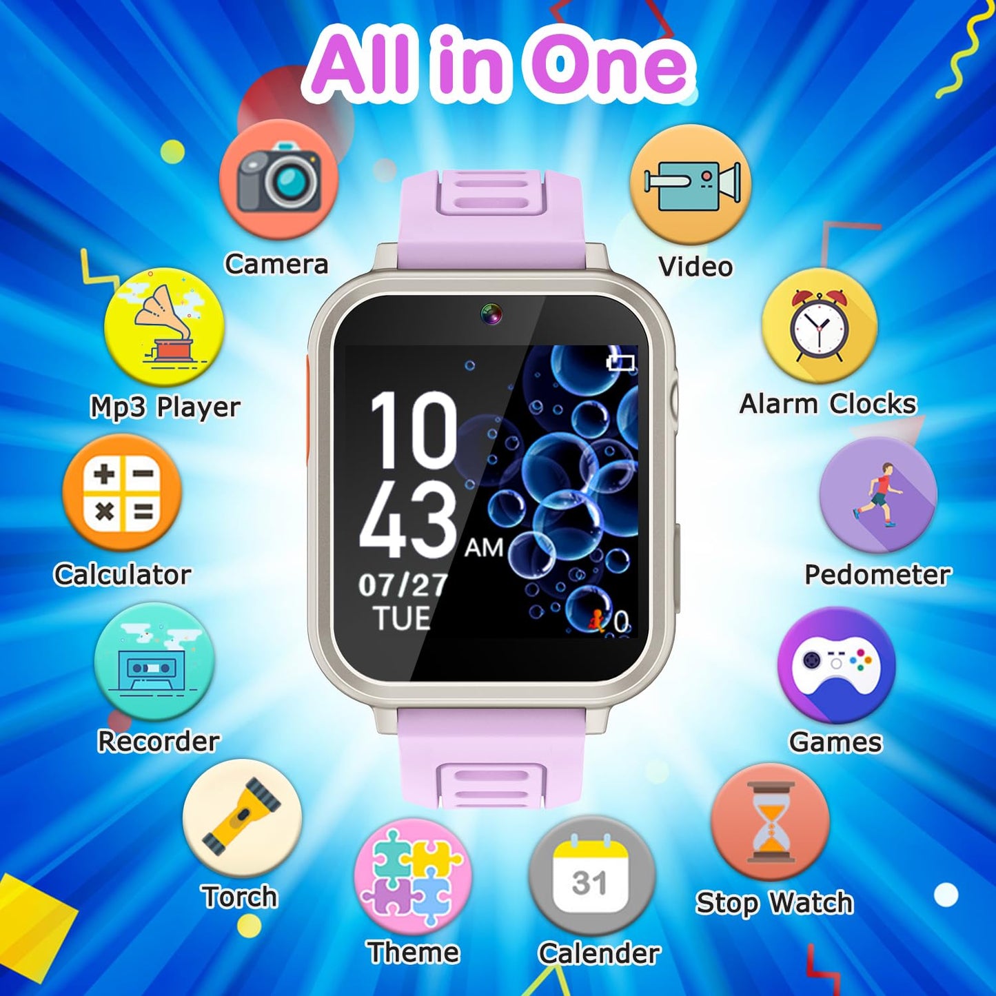 Kids Smart Watches Girls Gift For Girls Age 6-12, 24 Puzzle Games Hd Touch Screen Kids Watch With Video Camera Music Player Pedometer Flashlight 12/24 Hr Toys For 7 8 9 10 11 12 Year Old Girls Boys