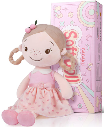GAGAKU Baby Doll for 1 Year Old Girls, 16'' Soft Cotton Toy, Cherry Girl - First Birthday & Christmas Gift