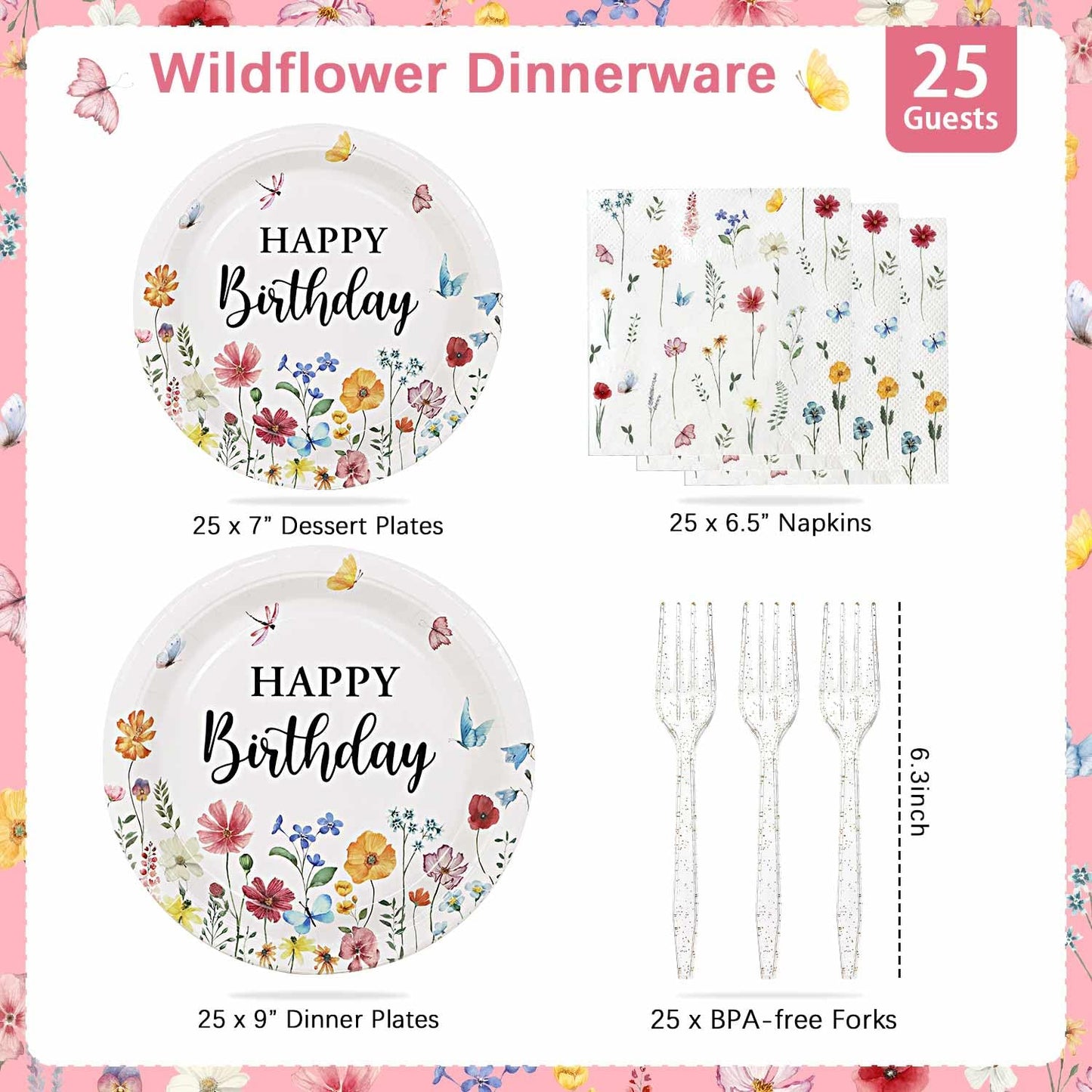 Lopeastar 100Pcs Wildflower Party Decorations Plates Set, Floral Paper Plates Napkins and Forks Flower Birthday Decorations for