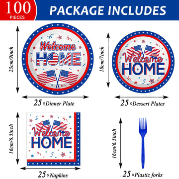 100Pcs Military Welcome Home Decorations Deployment Returning Party Supplies Set Patriotic Army Homecoming Party Decor Favors We