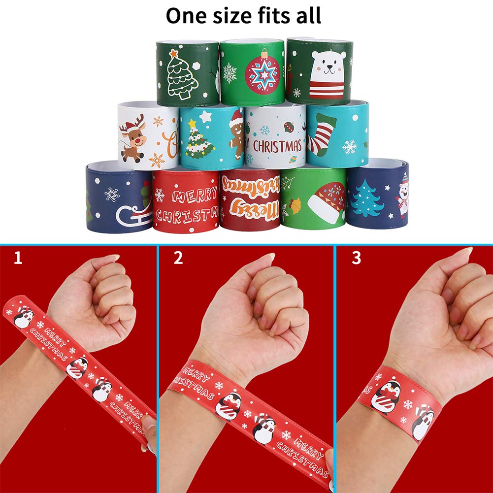 CCINEE Christmas Slap Bracelets,Xmas Slap Wristbands Snata Claus Reindeer for Christmas Party Gift Bag Filler Giveaways,48PCS