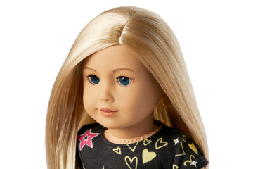 American Girl Truly Me 18-Inch Doll #100 With Blue Eyes, Blonde Hair, Lt-To-Med Skin, Printed T-Shirt Dress, For Ages 6+