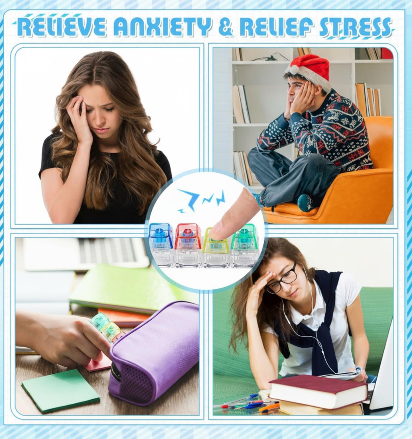 Halloscume 4 Pcs Keyboard mature-themed Fidget Toy Clicker Toy 4-in-1 Keyboard Fidget Keychain Cube Mechanical Key Button Clicker Stress Relief Gift for Office School Home to Pass The Time(Transparent Color)