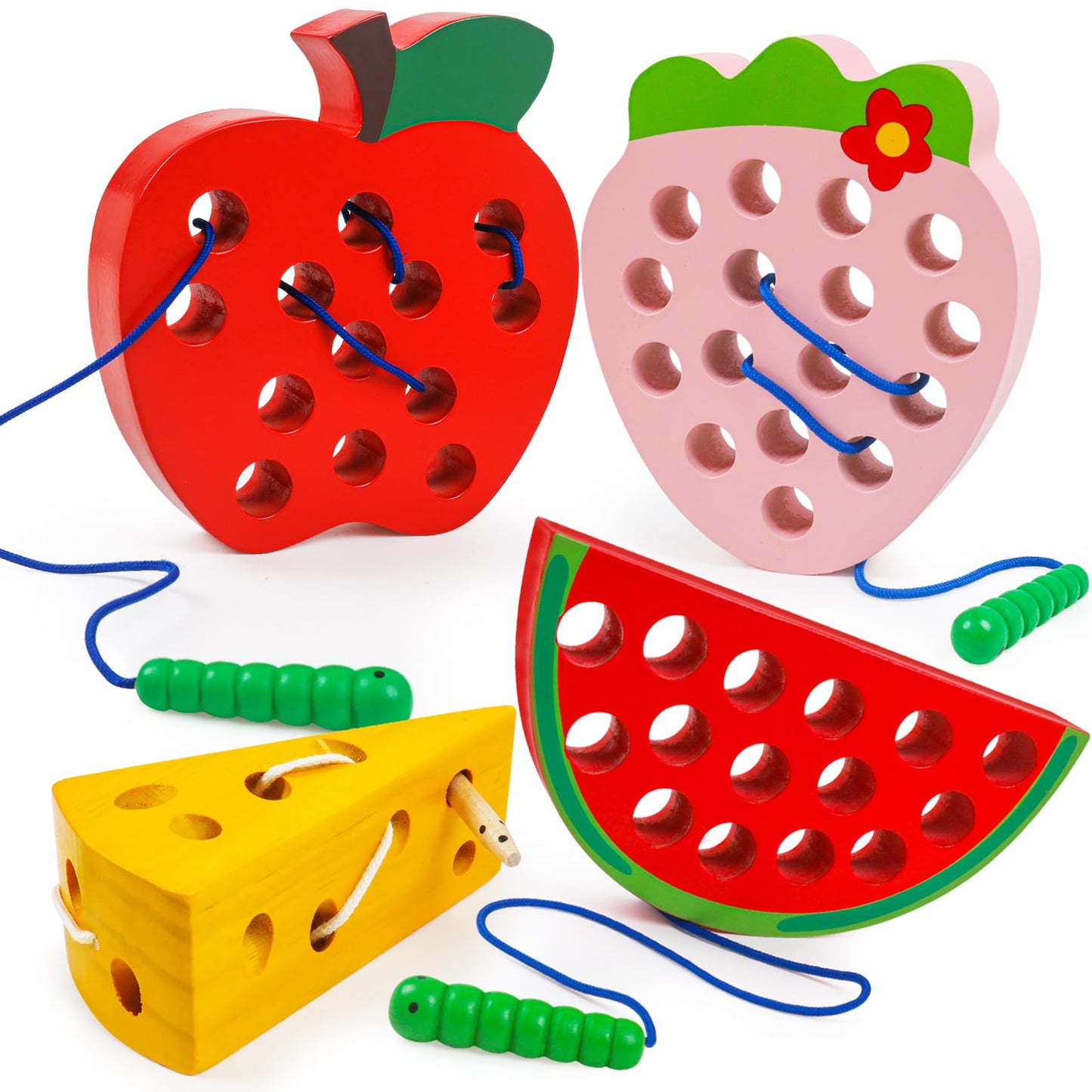 Naodongli Wooden Toys Lacing Toys For Toddlers 3-5,Plane Activities Car Travel Toys Montessori Educational Learning Threading Toys For Fine Motor Skills Birthday Easter Gift For Boys Girls(4 Pcs)