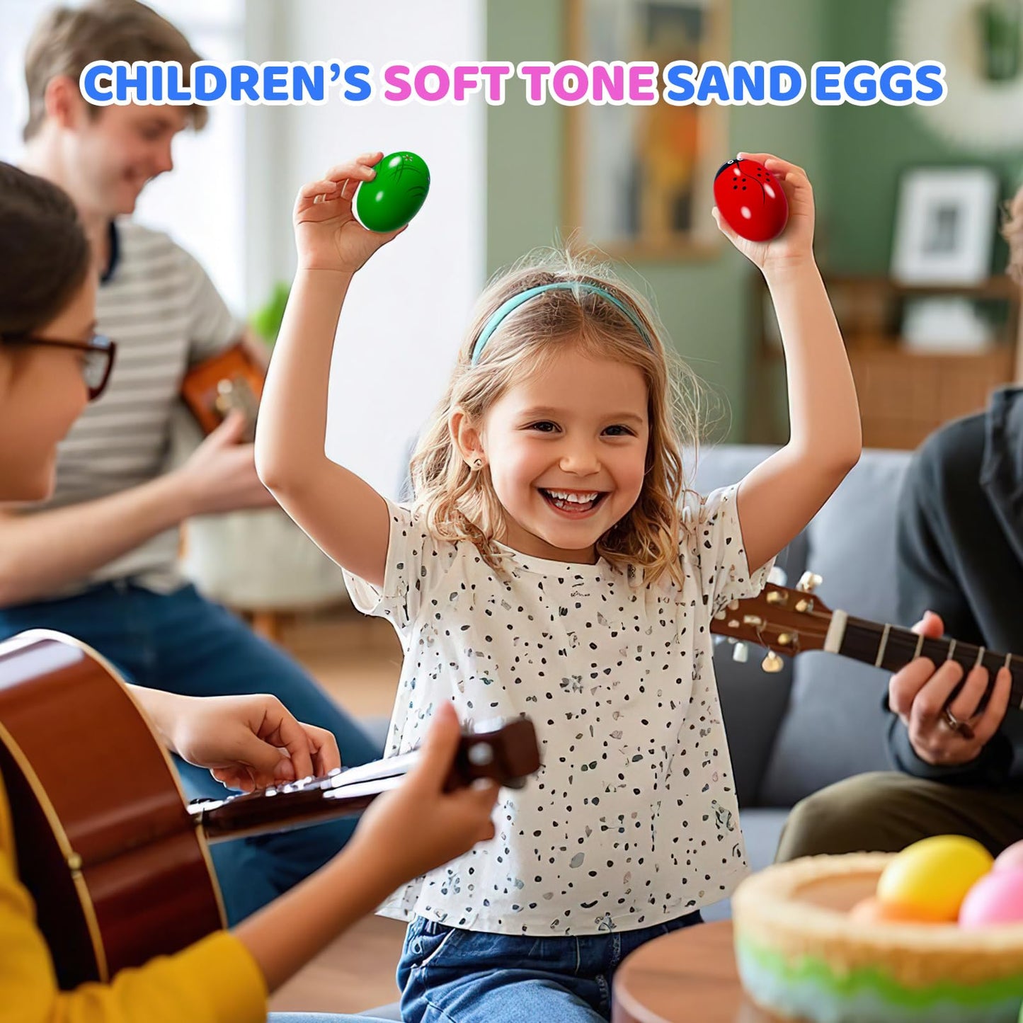 6 Pack Easter Basket Stuffers, Eco-Friendly Woode Percussion Musical Shaker, Toddlers Stocking Stuffers 1-3 Year Old, Montessori