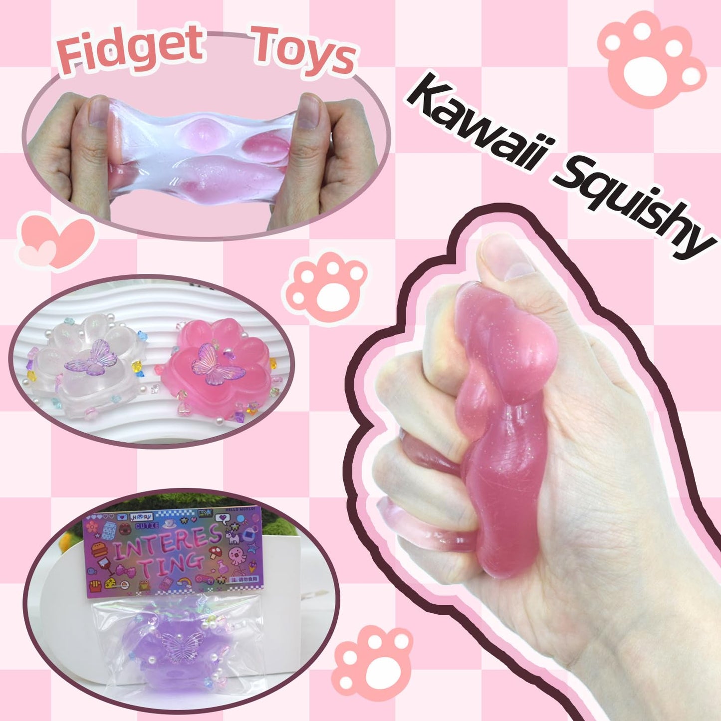 Taba Squishy Cat Paw Toys, 4Pcs Fidget Stress Relief Toys, Super Soft Sensory Toys Cute Kawaii Fufu Squishies Anxiety Relief Par