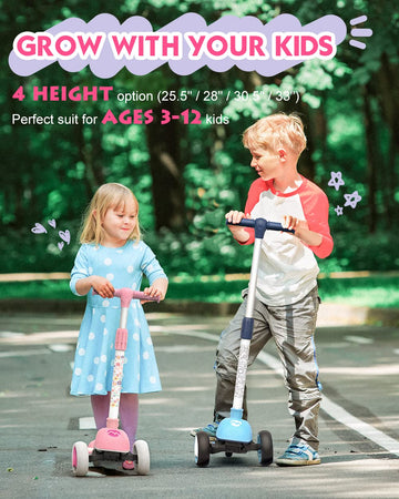 Mountalk Foldable Kids Scooter For Kids Ages 3-5/6-12 Years, 3 Wheels Scooter For Boys And Girls With Adjustable Heights And Led Wheels(Unicorn)