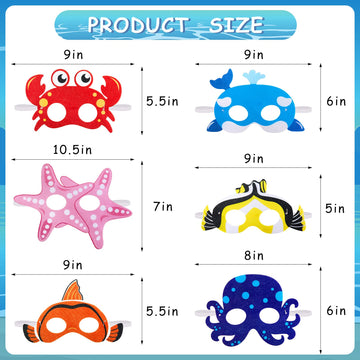 Ocean Animals Felt Masks Sea Animal Masks For Under The Ocean Themed Birthday Halloween Dress Up Costume Party Supplies (18 Piec