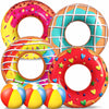 90Shine 7Pcs Donut Pool Floats: Doughnut Swimming Rings With 13.5' Beach Balls - Inflatable Tubes Floaties Toys For Kids Adults