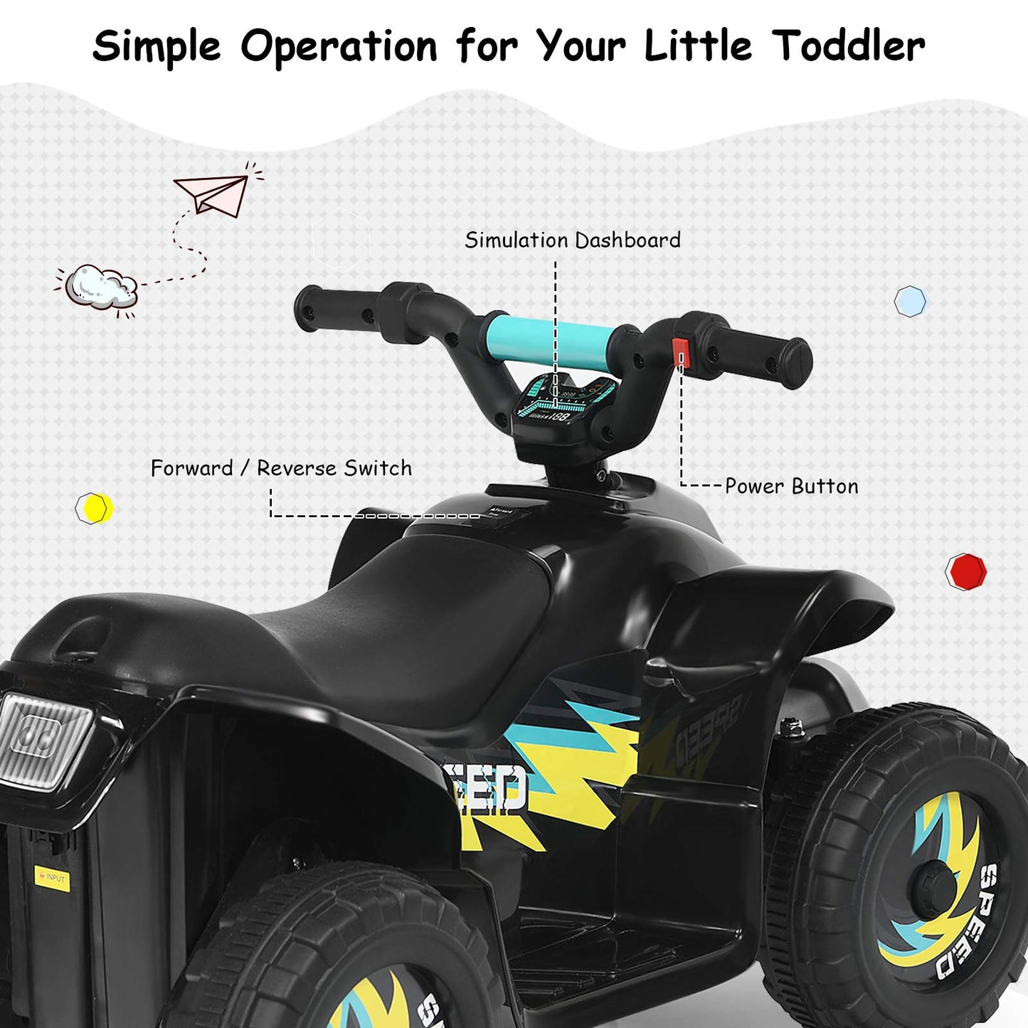 Costzon Kids Atv, 6V Battery Powered Electric Quad, Forward/Reverse Switch, Rear Wheeler Motorized Ride On Mini Vehicle Car For