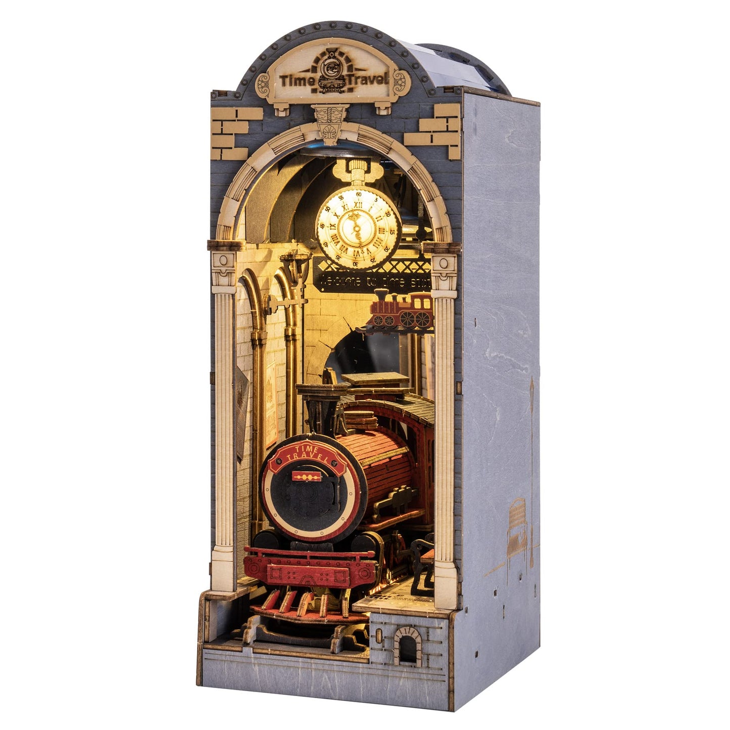 Rowood Diy Book Nook Kit, Bookshelf Insert Decor 3D Wooden Puzzle Model Kit, Bookend Building Set With Led Light - Time Travel
