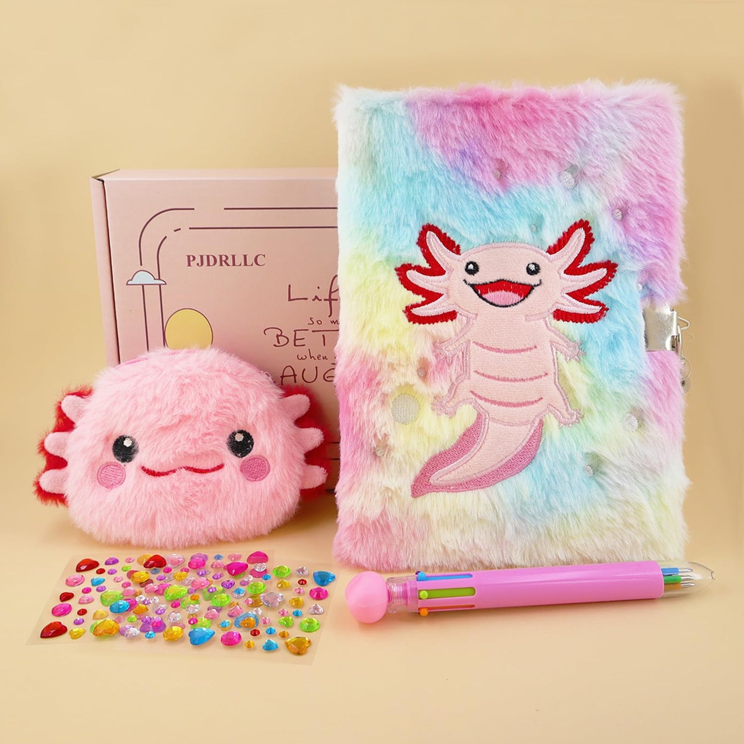 Pjdrllc Axolotl Diary With Lock, Gift For 8 9 10 Year Old Girl, Secret Diary Journal Notebook With Coin Purse, Multicolored Pen,