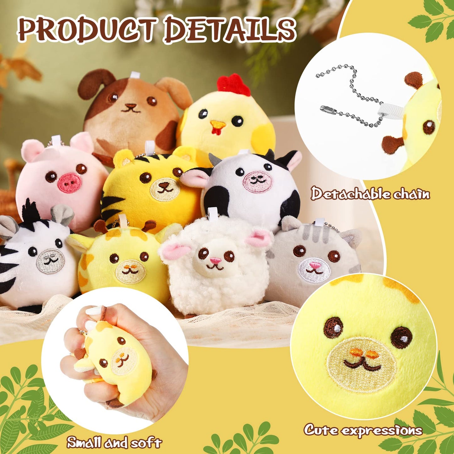Skylety 9 Pcs Mini Plush Stuffed Animals Bulk 3.15 Inch Cute Soft Decompress Animals Plush Toys For Baby Shower Birthday Party Gifts Classroom Prizes Easter Basket Stuffers (Mixed Animals)