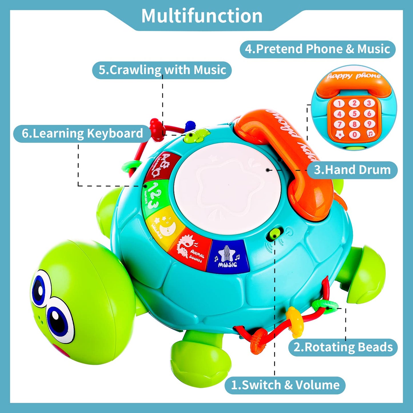 Baby Toys 6 To 12 Months Crawling Turtle Musical Infant Toys For 12 Months Old Light Up Tummy Time Toys Early Eduactional Learning Montessori Toys For 8 9 10 Month Baby Boy Girl Toddler