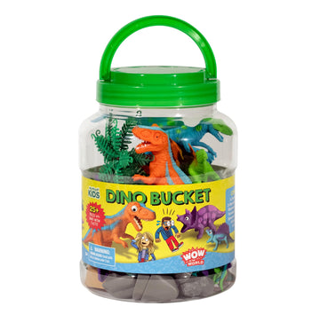 WONDERY KIDS Wow in The World Bucket of Dinosaurs - 25+ Pieces Playset for Kids, Multicolor, Includes Dinos, Trees, and Fun Fact Cards