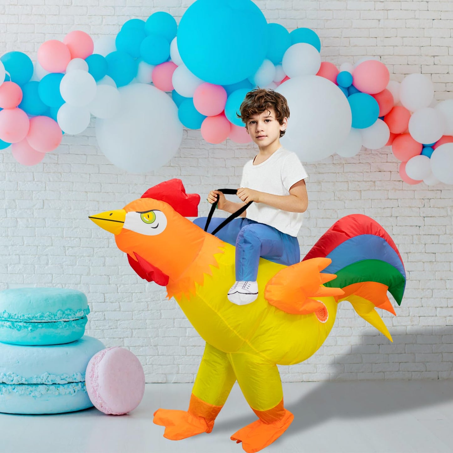 Inflatable Costume For Kids Ride On Chicken Costume Funny Halloween Costumes For Boy Girl Rooster Blow Up Costumes