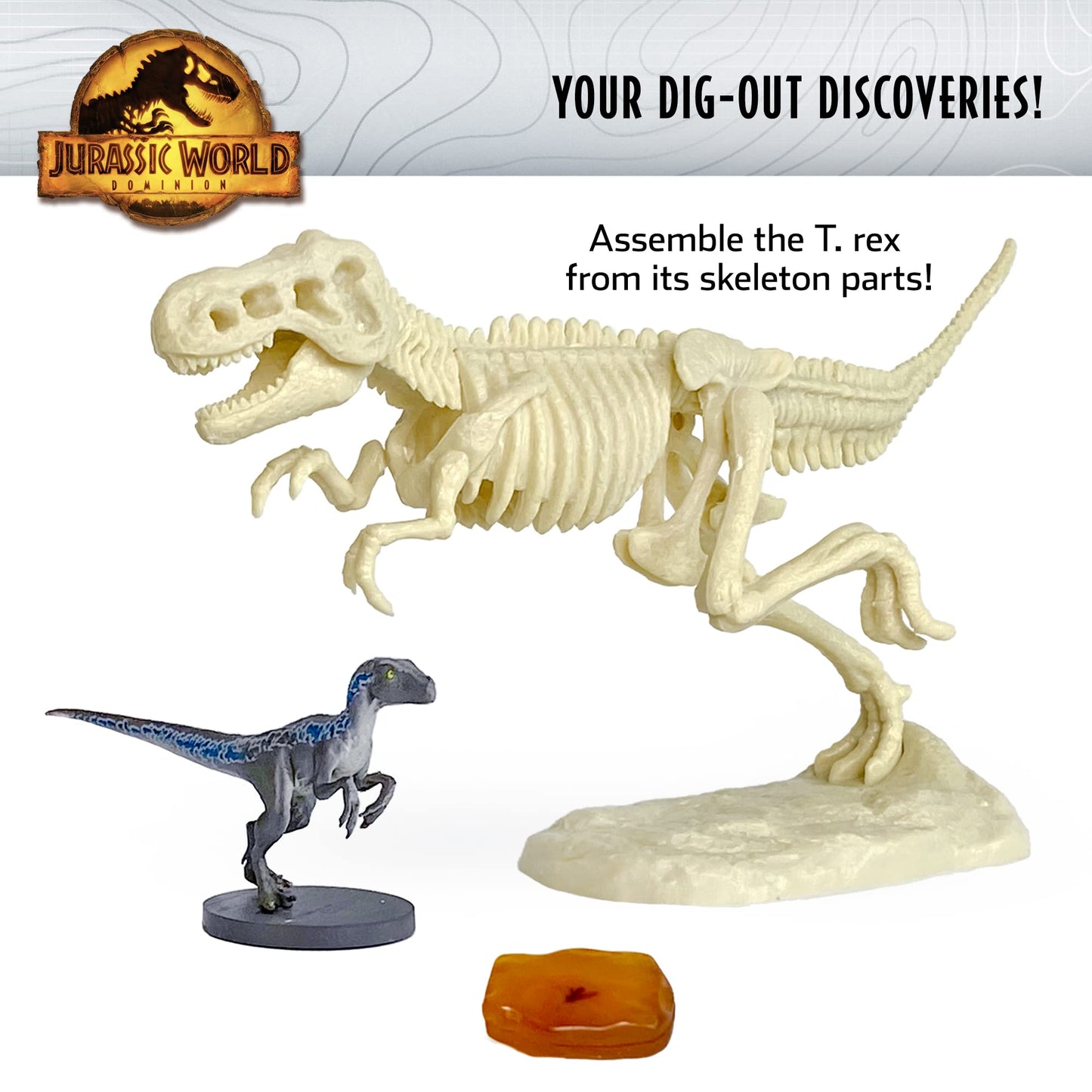 Jurassic World Dominion: Dinosaur Dig – Blue, T. Rex & Amber | Thames & Kosmos Stem Excavation Kit | Dig Out Prehistoric Treasures Custom Jurassic World Tools | Safe & Dust-Free | 2-Language (En/Fr)