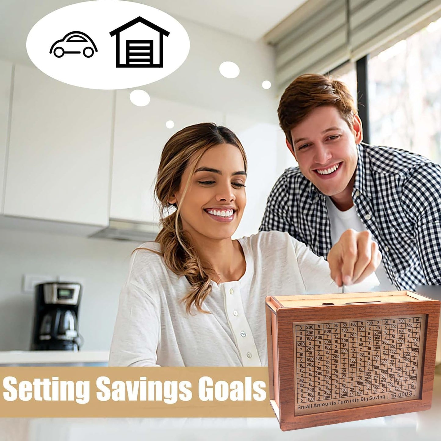 Cash Vault Wooden Savings Box 10000 5000 15000 3000 2000 1000 500 Cash Box With 2 Blank Savings Tracker, Official Save Box $1000