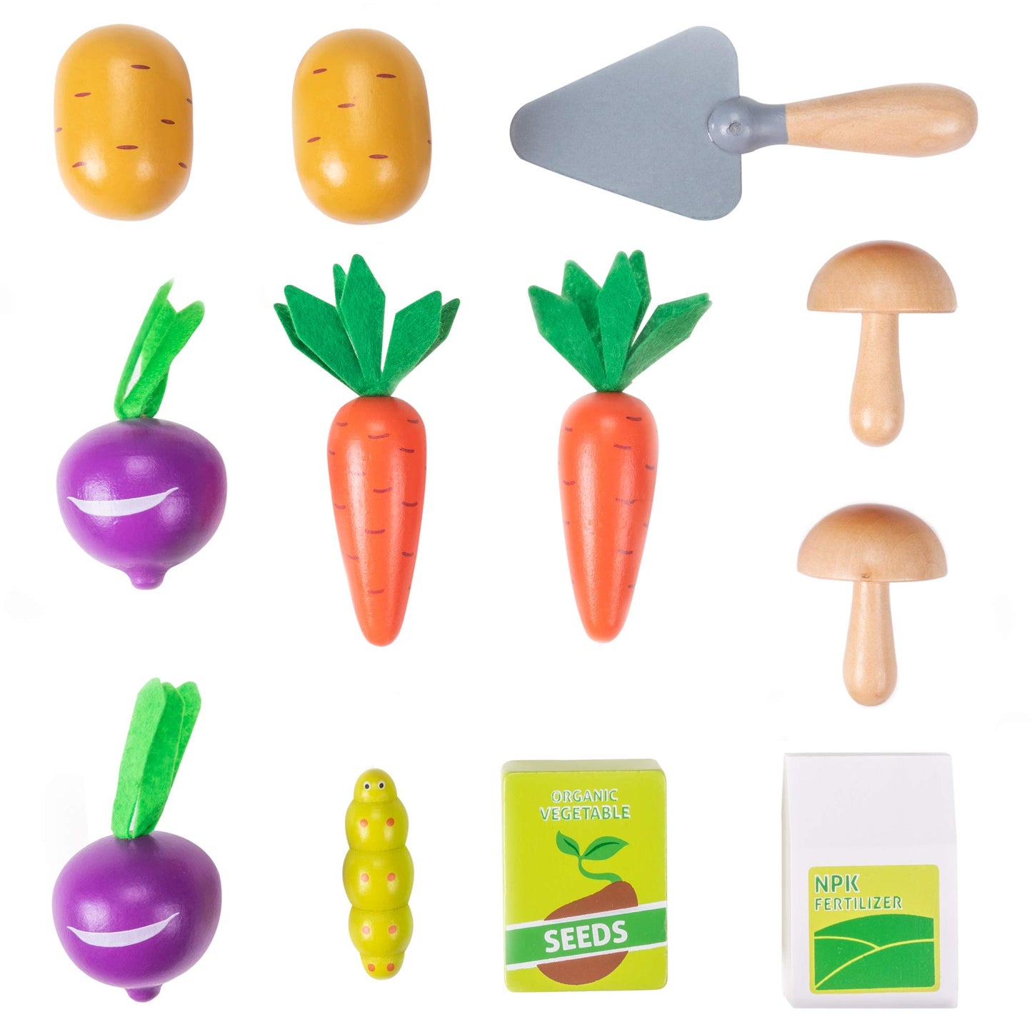 My Little Garden | Growing Vegetables Wooden Playset Activity For Children | Includes Carrots, Beets, Potatoes, Mushrooms, Trowel, Seeds, Fertilizer, Caterpillar (13 Pcs.) | Early Learning Toy