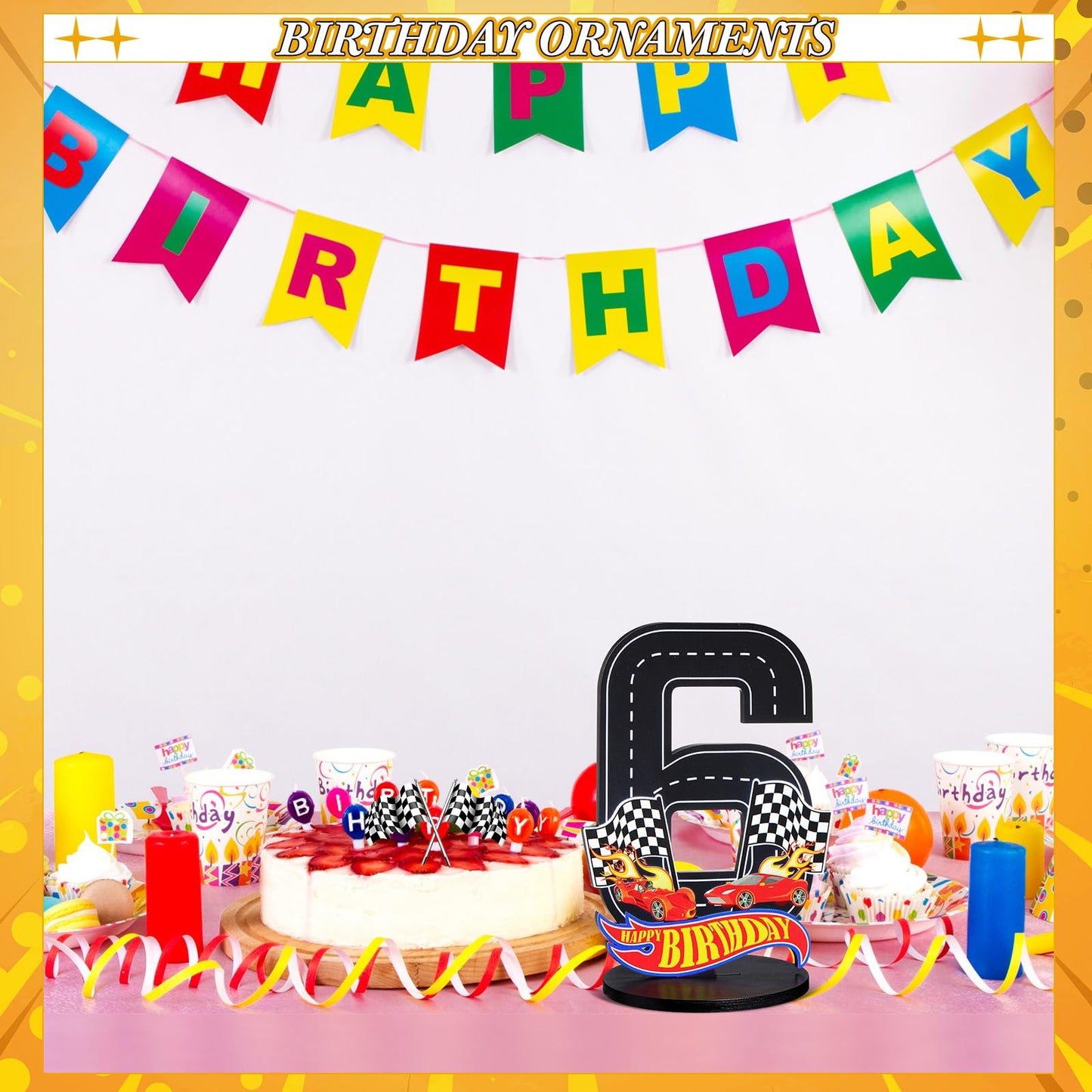 MiniInflat Race Car 6th Birthday Number Sign Centerpiece Race Car Theme 6th Birthday Party Supplies Wooden Table Decoration Phot