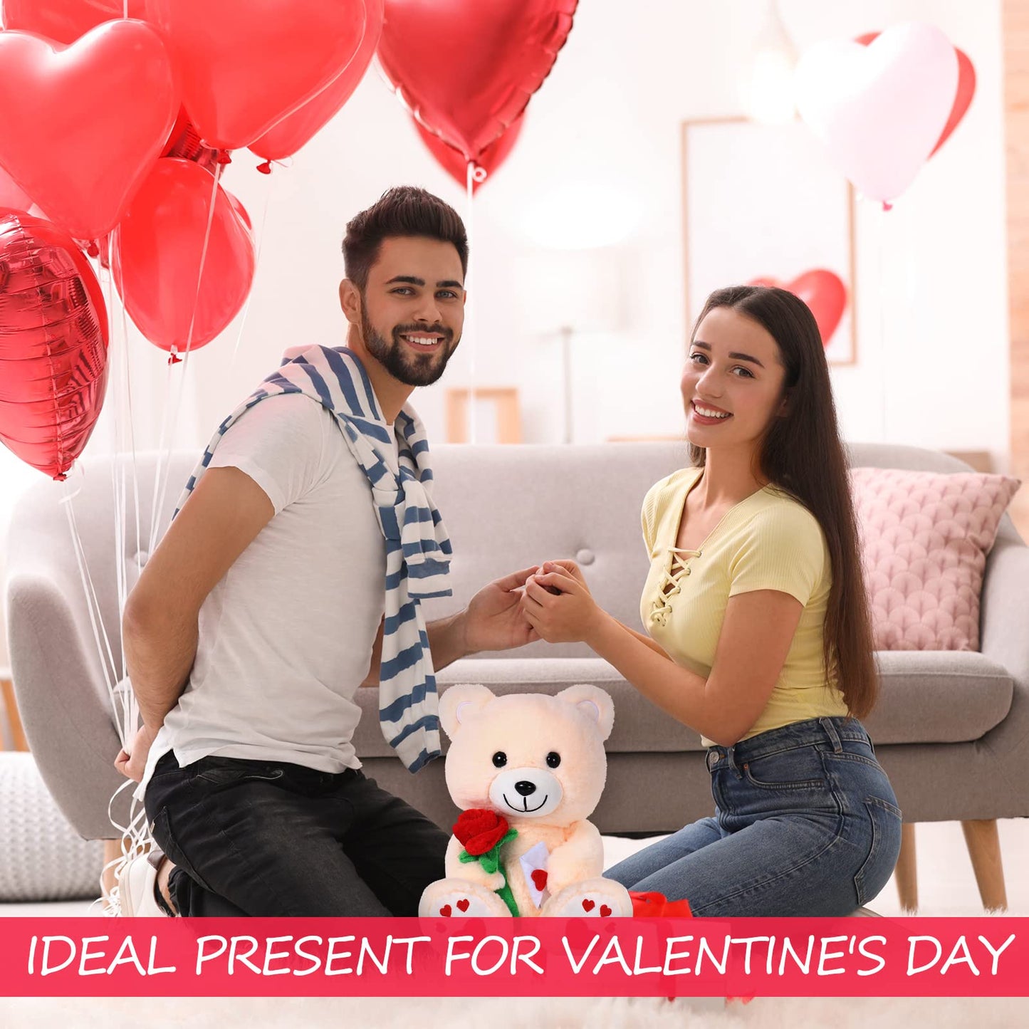 Chalyna 10 Inches Toy With Rose Plush Stuffed Animal Plush Valentine'S Day Bear Toy Plush Puppy Dog With Heart Rose For Girlfrie