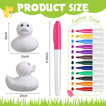 Jerify 24 Pcs 2 Inch White Blank Rubber Ducks Creative Rubber Ducks With Pens Of 12 Colors For Pool Bathtub Float Cute Valentine'S Day Diy Birthday Gifts Baby Party Favors For Kids