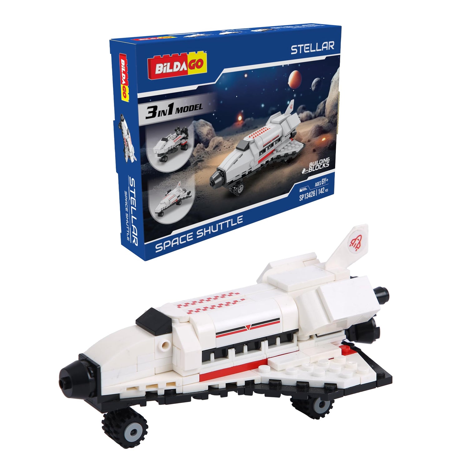 Skoodle BildagoStellar Space Shuttle, 142 PcsBuilding Block SetsFor Kids 6 Years+, 3 In 1 Stellar Series