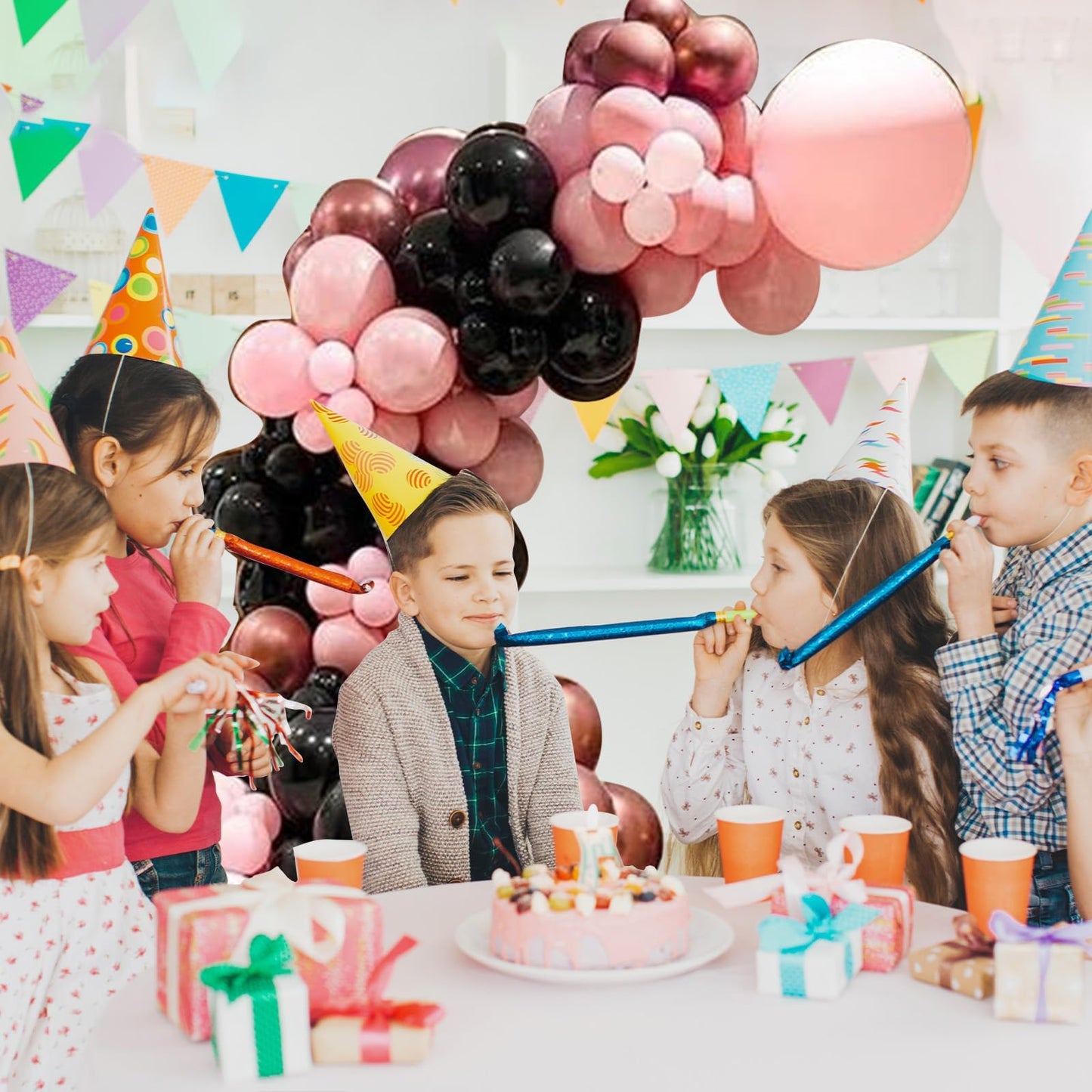 Pink And Black Balloon Arch Kit, Light Pink And Black Balloons Garland With Metallic Rose Gold Balloons, Baby Pink Balloons For