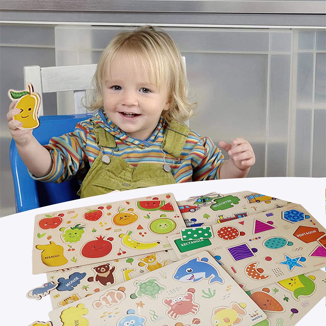 Webby Wooden Educational Colorful Fruits, Vegetables, Sea Animals Public Transport, Shapes, Animals | Educational Toys | Wooden