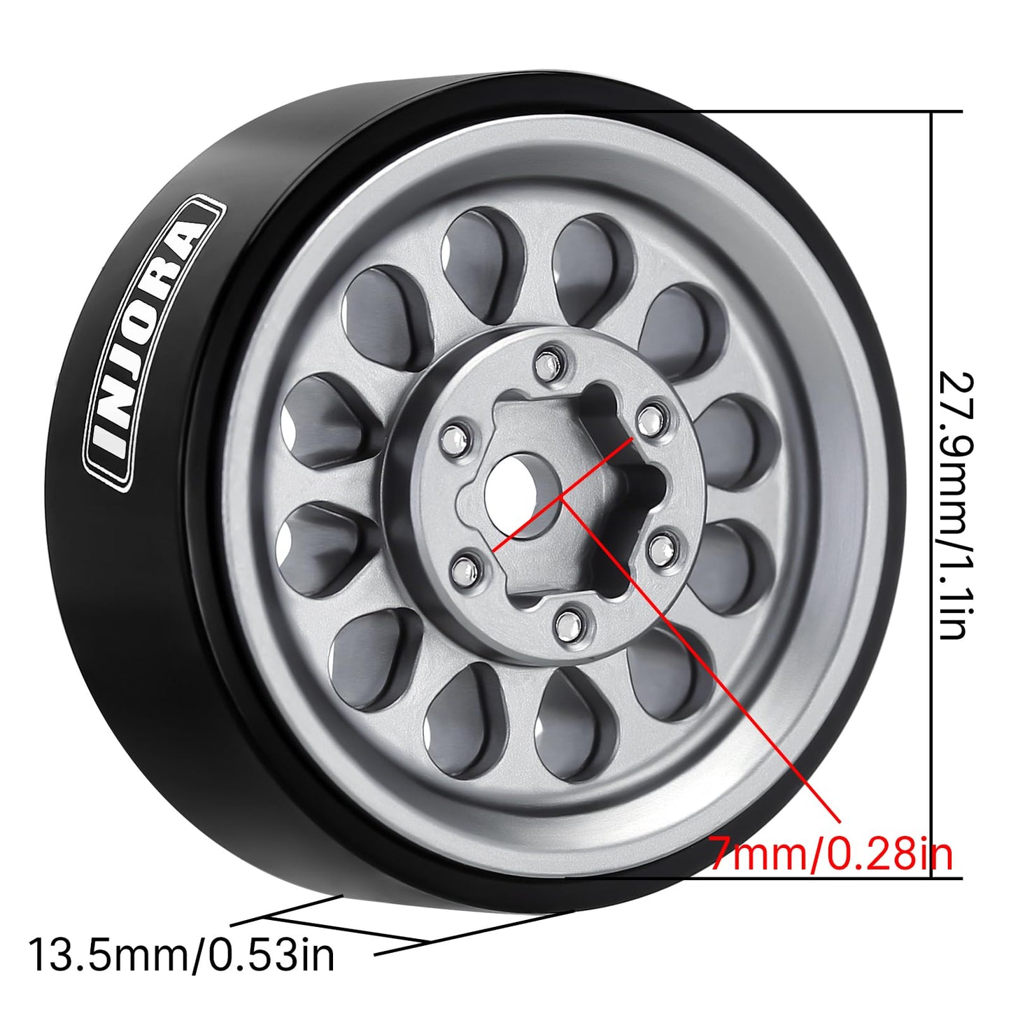 INJORA 1.0 Plus Beadlock Wheel - Aluminium Rims for SCX24 TRX4M FCX24 1/24 1/18 RC Crawler(Grey)