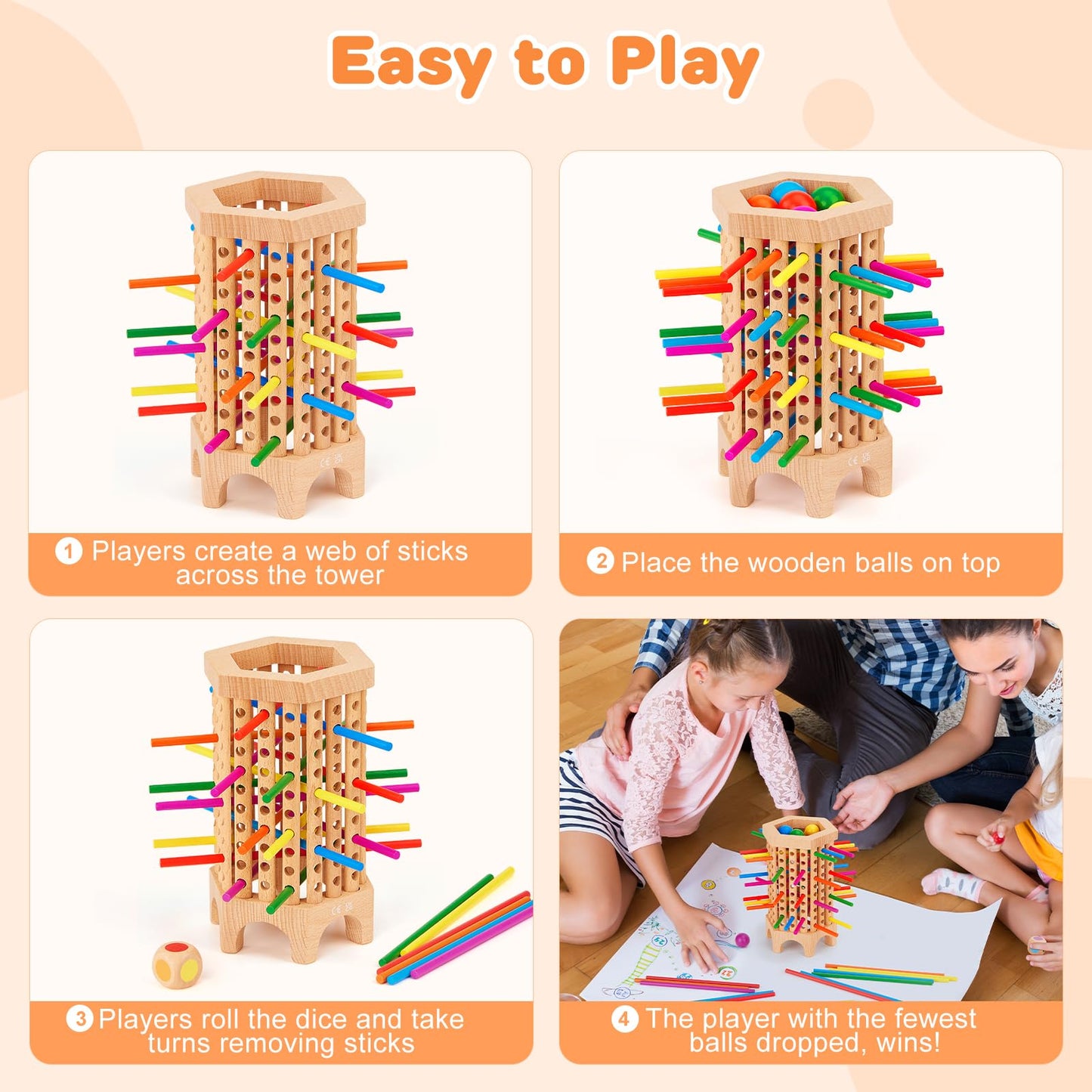 Montessori Game Wooden Board Games For Kids 4-6-8-12, 36 Colorful Stick Math Educational Toys Dice Games For 3 4 5 6 Year Olds,