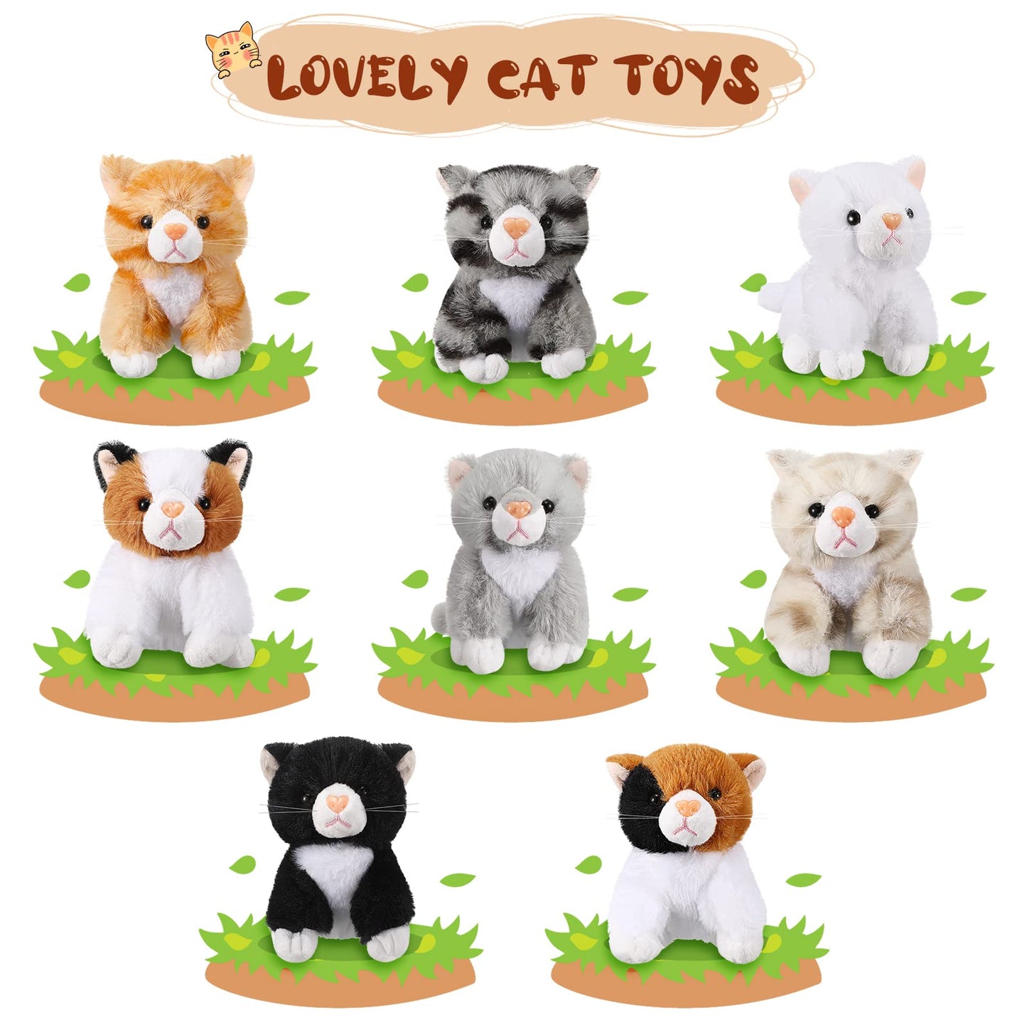 Sumind 8 Pcs Plush Pets 5 Inch Stuffed Animals Bulk Assorted Cute Stuffed Animal Plush Toys Small Animals For Halloween Kid Classroom School Pet Party Favors Supplies Decor(Long Hair Cat)
