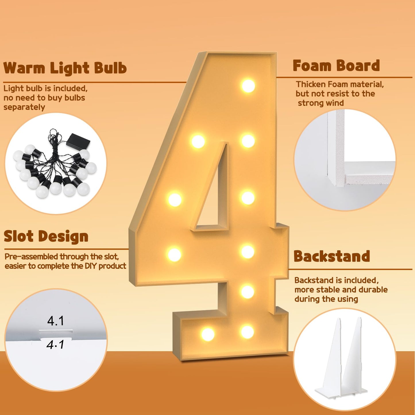 Imprsv 4Ft Marquee Numbers, Light Up Numbers For 40Th Birthday Decorations, Marquee Light Up Letters Anniversary Party Decor, Mo