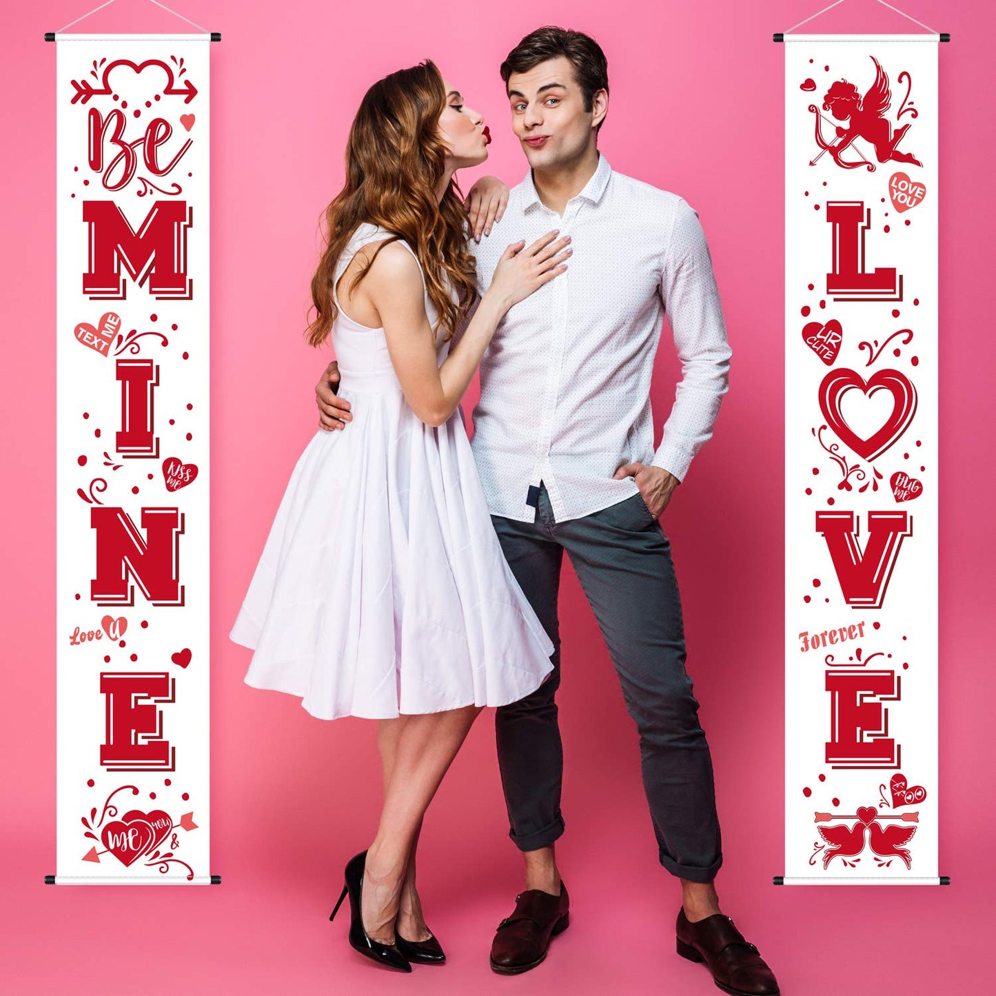 Blulu 3 Pcs Valentines Day Porch Banner Be Mine Banner Happy Valentines Day Decoration Set Heart Love Door Decoration for Welc