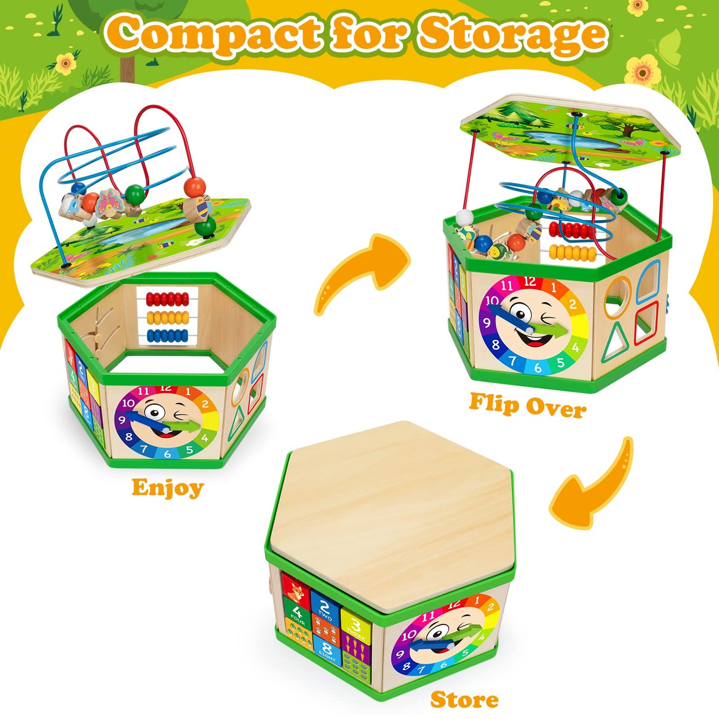 Wooden Activity Cube For 12-18 Month, 1 Year Old Boys & Girls, 7-In-1 Stem Montessori Early Developmental Learning Toys For Kids