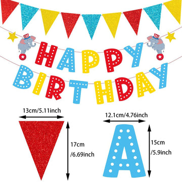 Zwiebeco Birthday Party Decoration Supplies Red Blue Yellow Happy Birthday Sign Banner Triangle Flags Pennant Banner Hanging Pap