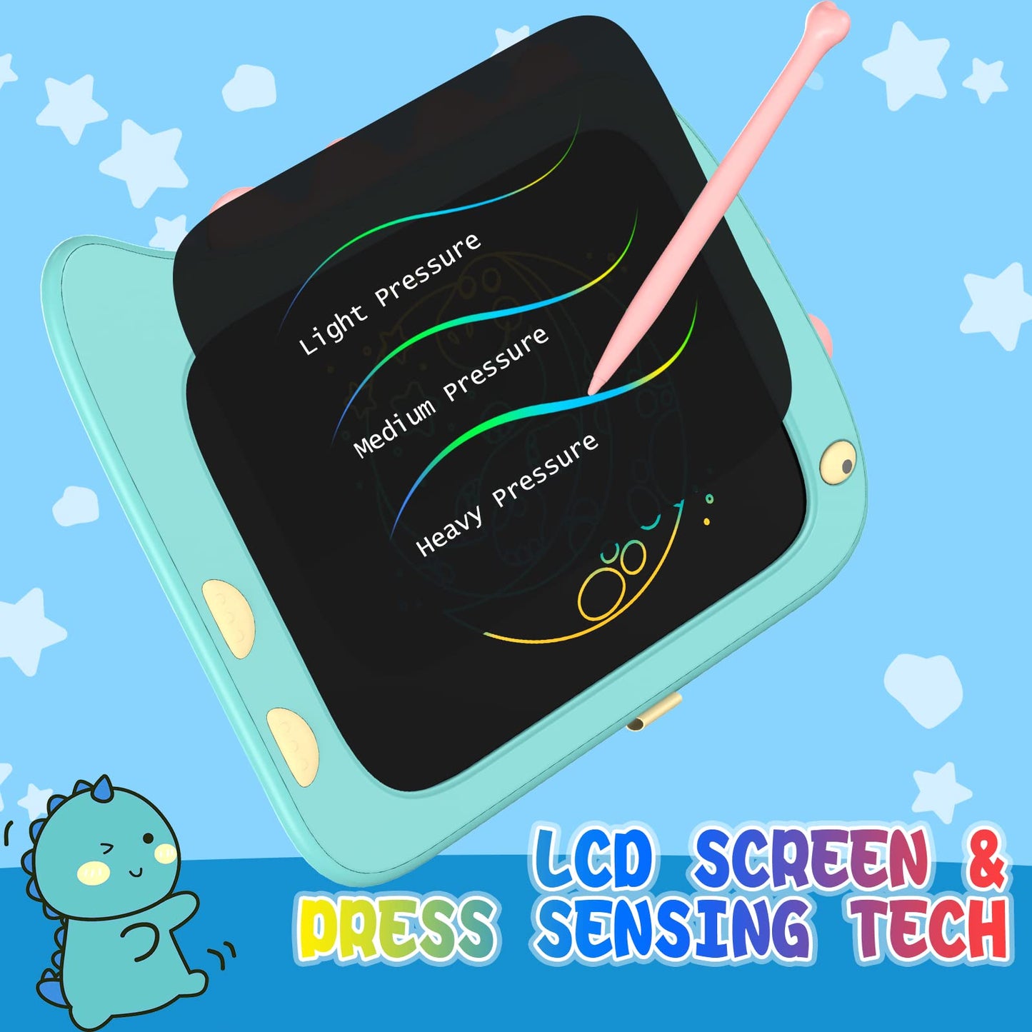 ORSEN Doodle Board Drawing Tablet - 8.5 Inch Dinosaur Toy for Kids, Blue, Model OS-A6-385C-BLU