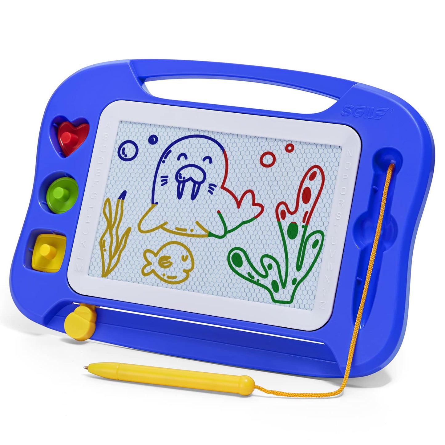 Sgile Magnetic Drawing Board For Kids, Colorful Erasable Doodle Board With Magnet Pen, Painting Sketch Pad With Three Stamps, Travel Toy, Birthday Gift, Educational Learning Toy For Toddlers, Blue
