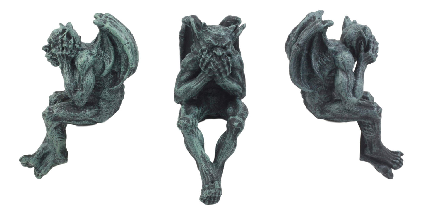 Ebros Gift Notre Dame Chimera Winged Hear No Evil See No Evil Speak No Evil Gargoyle Shelf Sitters Figurines 5' Tall Gargoyle Sculptures Set Of 3