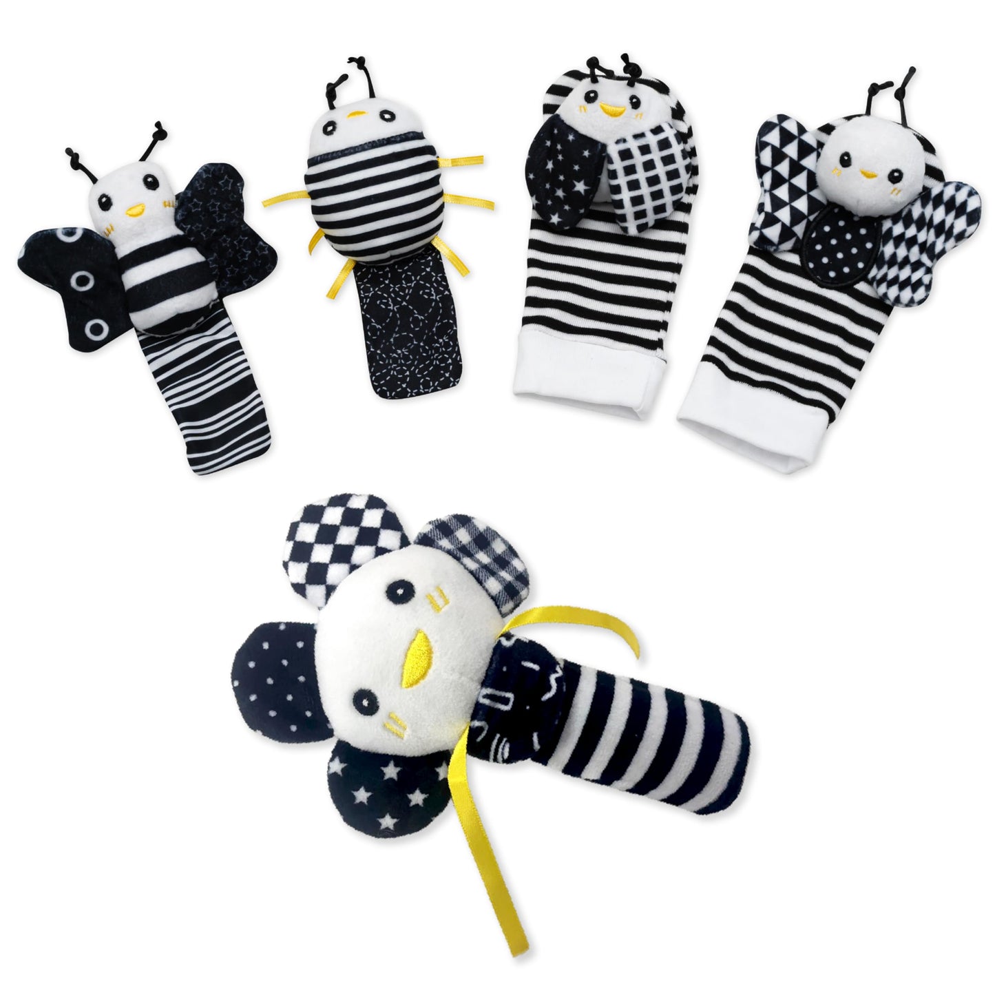 Baby K Rattle Socks & Wrist Rattles And Hand Rattle (Set E+ Flower) - Newborn Toys For Baby Boy Or Girl - Brain Development Infant Toys - Hand And Foot Rattles Suitable For 3-6, 6-12 Months Babies