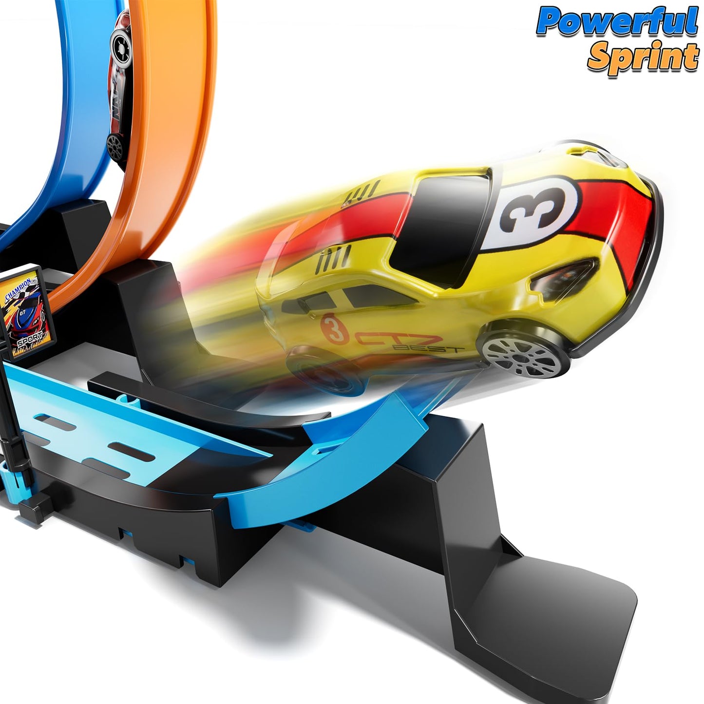 Lilybuds Toy Car Race Track Set For Boys Kids Age 3-5 4-7, Race Tracks With 4 High-Speed Pull Back Race Cars And Crash Zones, Ch