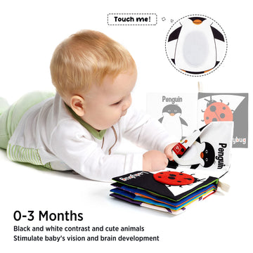 Beiens Soft Baby Books, High Contrast Black And White Books Nontoxic Fabric Touch And Feel Crinkle Cloth Books Early Educational Stimulation Toys For Infants Toddlers, Baby Girl & Baby Boy Gift Animal