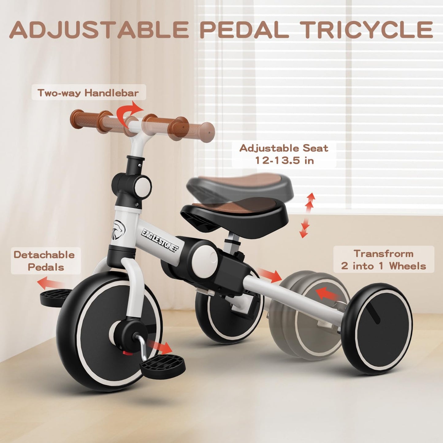 EagleStone Tricycle for Toddlers 1-3 Years Old,4 in 1 Foldable Toddler Bike, Birthday Gifts and Toys for 2, 3, 4, 5 Years Old Bo