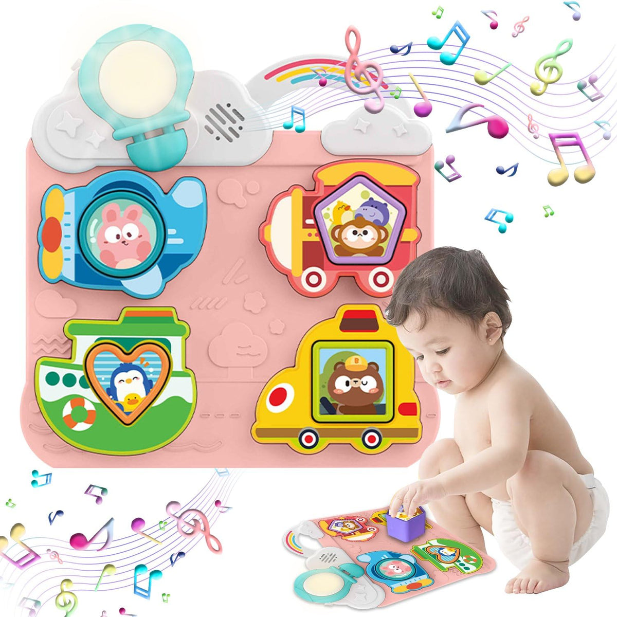 Elecart 1 Year Old Girl Toys LightUp Musical Shape Sorter Toy For Baby Fun Vehicle Sound Puzzle For Toddler Montessori Learni