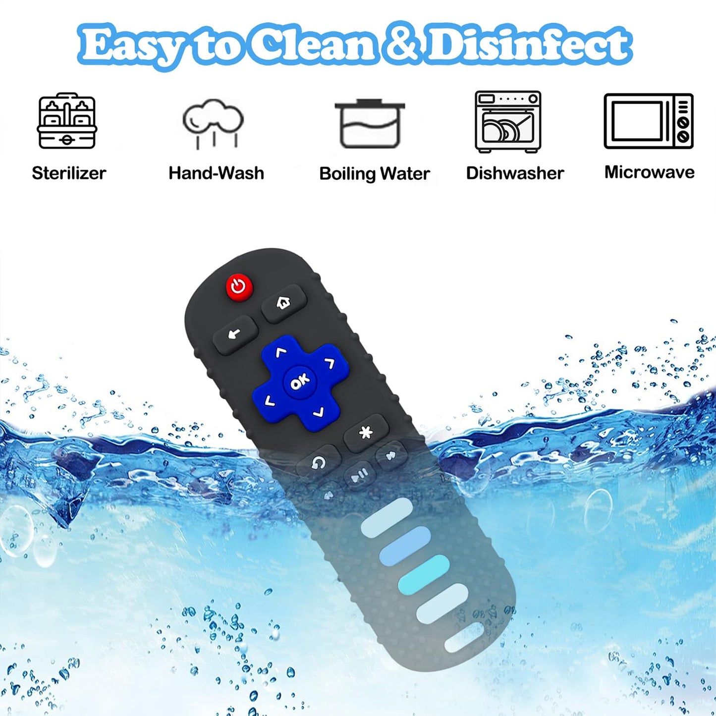 ROBBEAR Baby Teething Toys, Food Grade Silicone Teether for Babies 3 6 12 18 Months, TV Remote Shape Toddlers Chew Toys, Freezer