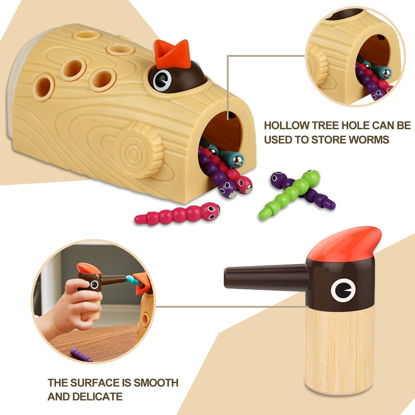 TOP BRIGHT Montessori Woodpecker Worm Toy - Magnetic Bird Feeding Game for Kids Age 2-4, Multicolor, Fine Motor Skills Development