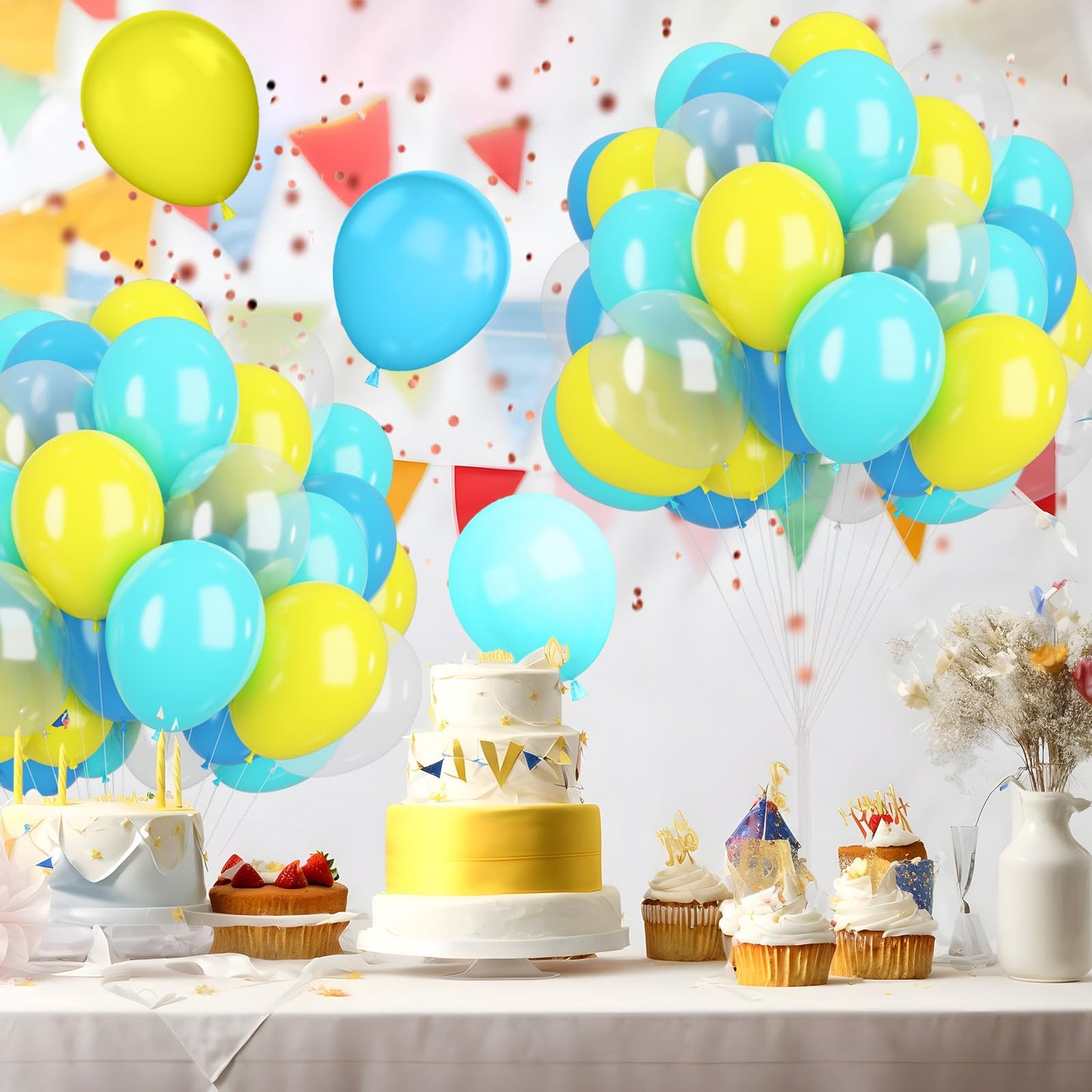 Cartoon Sponge Balloons,Sponge Party Decorations,Sponge Theme Balloon Yellow Blue Teal Clear Balloon For Boy Girls Cartoon Spong
