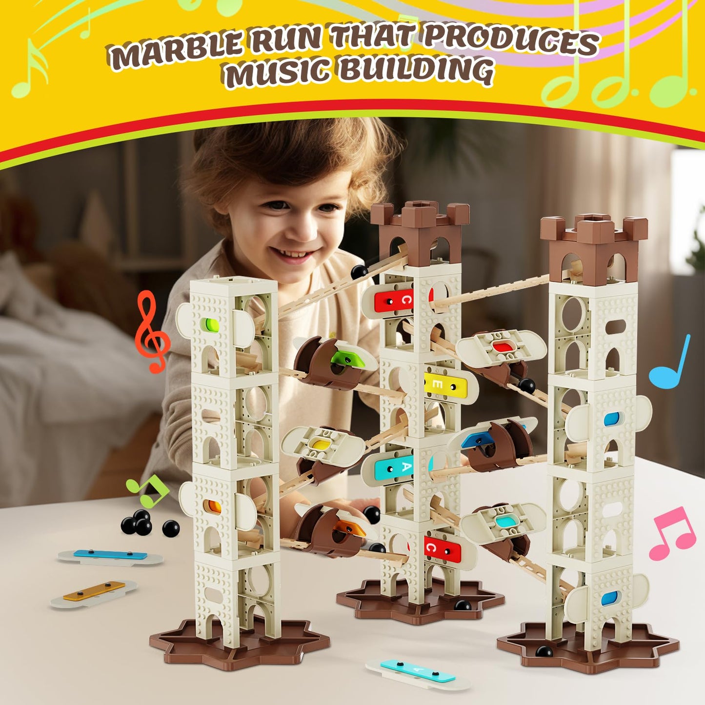 Fygurso Marble Runs For Kids 6-8 With Music Pillars, Stem Toys With Marble Runs Music, Educational Learning Marble Maze Track To