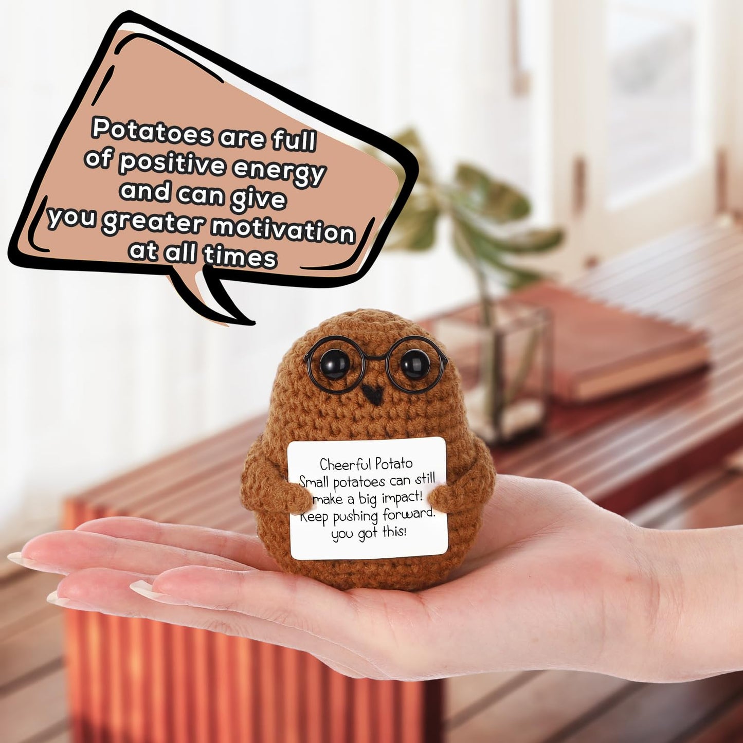 Boxob Positive Potato, 2.95 Inch Cheerful Potato Gifts With Positive Card Cute Glasses Knitted Potato Doll For New Year Gift Birthday Gifts Friends Christmas Party Decoration